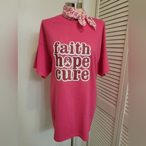 Hand Crafted Tops - PINK FAITH, HOPE & CURE T-SHIRT